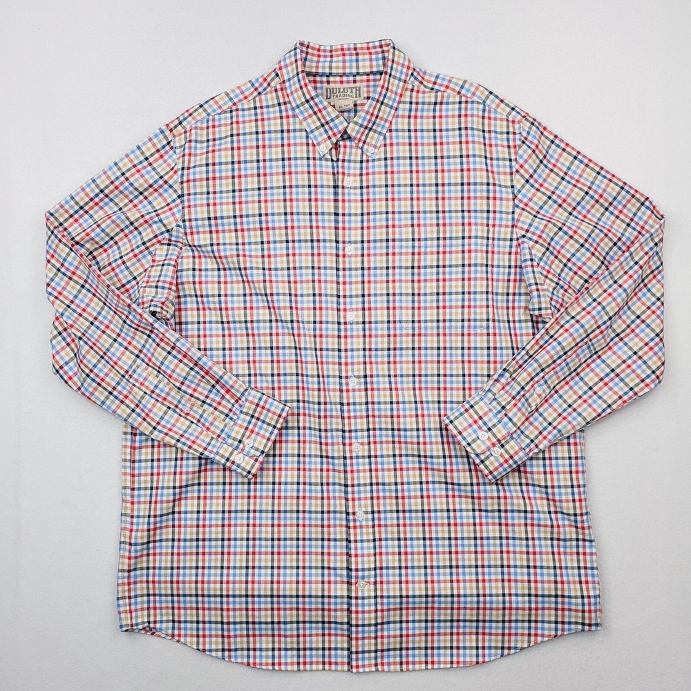 Duluth Trading Shirt Mens XLT Mulitcolor Check Button Down Wrinkle Fighter Relax
